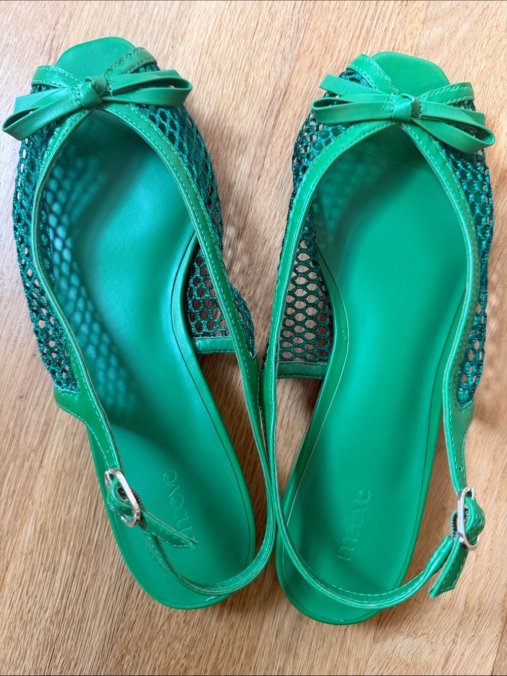 Maeve Emerald Green Bow Slingback Flats with Mesh Insets